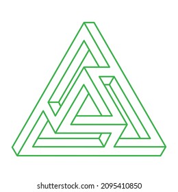 Impossible shapes. Optical illusion triangle. Abstract eternal geometric object. Impossible endless outline logo. Escher style. Impossible geometry symbol on a white background. Optical art figure.