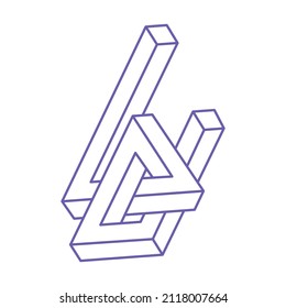 Impossible shapes, optical illusion, vector. Optical art objects. Logo. Geometric figures. Tattoo in trendy 2022 Very Peri color.