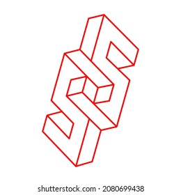 Impossible shapes. Sacred geometry figure. Optical illusion. Abstract eternal geometric objects. Impossible endless outline. Optical art. Impossible geometry shape on a white background. Logo.