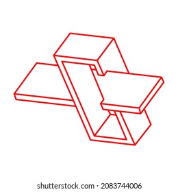 Impossible shapes. Sacred geometry figure. Optical illusion. Abstract eternal geometric object. Impossible endless outline. Line art. Optical art. Impossible geometry shape on a white background. Logo
