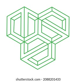 Impossible shapes. Sacred geometry figure. Optical illusion. Abstract eternal geometric objects. Impossible endless outline. Optical art. Impossible geometry shape on a white background. Escher style.