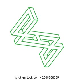 Impossible shapes. Sacred geometry figure. Optical illusion. Abstract eternal geometric objects. Impossible endless outline. Optical art. Impossible geometry shape on a white background. Escher style.
