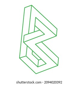 Impossible shapes. Sacred geometry figure. Optical illusion. Abstract eternal geometric objects. Impossible endless outline logo. Line art. Op art. Impossible geometry shape on a white background.