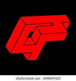 Impossible shapes. Sacred geometry figure. Optical illusion. Abstract eternal geometric object. Impossible endless outline. Optical art. Impossible geometry shape on a black background. Escher style.