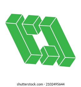 Impossible shapes. Sacred geometry figure. Optical illusion logo. Abstract eternal geometric object. Impossible endless outline. Line art. Optical art. Impossible geometry shape on a white background.