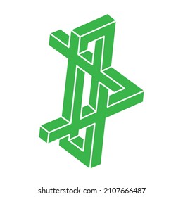 Unmögliche Formen. Heilige Geometrie-Figur. Optisches Illusionslogo. Abstrakte ewige geometrische Objekte. Unmögliche endliche Umrisse. Optische Kunst. Unmögliche Geometrie auf weißem Hintergrund.