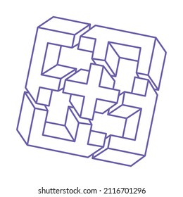 Impossible shapes. Sacred geometry figure. Optical illusion. Abstract eternal geometric objects. Impossible endless outline. Logo. Impossible geometry object on a white background. Optical art.