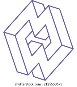 Formas imposibles. Figura sagrada de la geometría. Logo de la ilusión óptica. Resumen de objeto geométrico eterno. Imposible contorno interminable. Arte de línea. Arte óptico. Forma geométrica imposible sobre un fondo blanco.