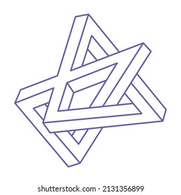Impossible shapes. Sacred geometry figure. Optical illusion logo. Abstract eternal geometric object. Impossible endless outline. Line art. Optical art. Impossible geometry shape on a white background.