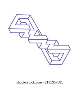 Impossible shapes. Sacred geometry figure. Optical illusion. Abstract eternal geometric objects. Impossible endless outline. Logo. Impossible geometry object on a white background. Optical art.