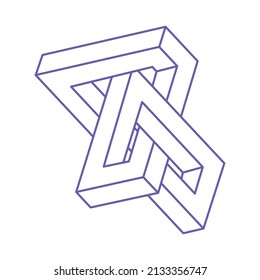 Formas imposibles. Figura sagrada de la geometría. Ilusión óptica. Resumen de objetos geométricos eternos. Imposible contorno interminable. Logotipo. Objeto geométrico imposible en un fondo blanco. Arte óptico.