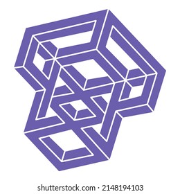Impossible shapes. Sacred geometry figure. Optical illusion logo. Abstract eternal geometric object. Impossible endless outline. Line art. Optical art. Impossible geometry shape on a white background.