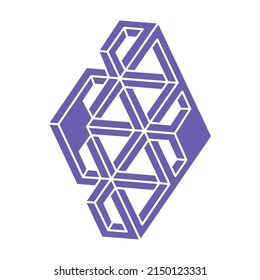 Impossible shapes. Sacred geometry figure. Optical illusion logo. Abstract eternal geometric object. Impossible endless outline. Line art. Optical art. Impossible geometry shape on a white background.