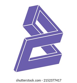 Impossible shapes. Sacred geometry figure. Optical illusion logo. Abstract eternal geometric object. Impossible endless outline. Line art. Optical art. Impossible geometry shape on a white background.