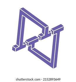 Impossible shapes. Sacred geometry figure. Optical illusion logo. Abstract eternal geometric object. Impossible endless outline. Line art. Optical art. Impossible geometry shape on a white background.