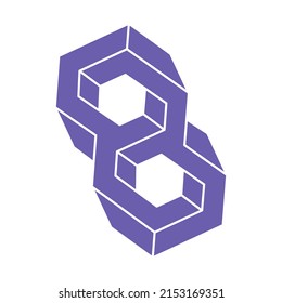 Impossible shapes. Sacred geometry figure. Optical illusion logo. Abstract eternal geometric object. Impossible endless outline. Line art. Optical art. Impossible geometry shape on a white background.