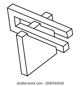 Impossible shapes. Sacred geometry figures. Optical illusion. Abstract eternal geometric object. Impossible endless outline. Line art. Op art. Impossible geometry shape on a white background.