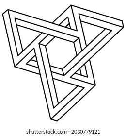 Impossible shapes. Sacred geometry figures. Optical illusion object. Abstract eternal geometric object. Impossible endless outline shape. Op art. Impossible geometry figure on a white background.