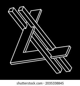 Formas imposibles. Cifras sagradas de geometría. Ilusión óptica. Resumen de objetos geométricos eternos. Formas de contorno interminables imposibles. Op art. Forma de geometría imposible sobre un fondo negro. Arte de línea.