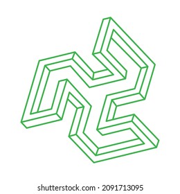 Formas imposibles. Cifras sagradas de geometría. Ilusión óptica. Resumen de objeto geométrico eterno. Imposible logotipo de contorno interminable. Op art. Forma de geometría imposible sobre un fondo blanco. Estilo Escher.