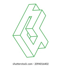 Impossible shapes. Sacred geometry figures. Optical illusion logo. Abstract eternal geometric object. Impossible endless outline. Op art. Impossible geometry shape on a white background. Escher style.