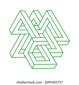 Impossible shapes. Sacred geometry figures. Optical illusion. Abstract eternal geometric objects. Impossible endless outline. Line art. Optical art. Impossible geometry shape on a white background.