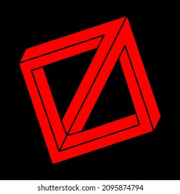 Impossible shapes. Sacred geometry figures. Optical illusion. Abstract eternal geometric object. Impossible endless outline. Modern logo. Optical art. Impossible geometry shape on a black background.