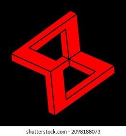 Impossible shapes. Sacred geometry figures. Optical illusion. Abstract eternal geometric objects. Impossible endless outline. Line art. Optical art. Impossible geometry shape on a black background.