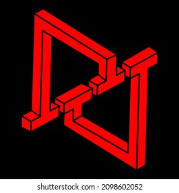 Formas imposibles. Cifras sagradas de geometría. Ilusión óptica. Resumen de objetos geométricos eternos. Imposible contorno interminable. Logotipo. Objeto geométrico imposible en un fondo negro. Arte óptico.