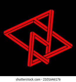 Impossible shapes. Sacred geometry figures. Optical illusion. Abstract eternal geometric objects. Impossible endless outline logo. Optical art. Impossible geometry shape on a black background.