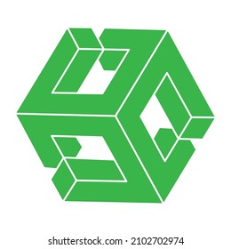 Impossible shapes. Sacred geometry figures. Optical illusion. Abstract eternal geometric object. Impossible endless outline. Optical art. Impossible geometry shape on a white background. Escher style.