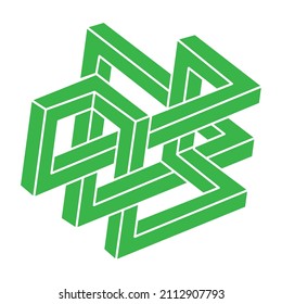 Impossible shapes. Sacred geometry figures. Optical illusion. Abstract eternal geometric object. Impossible endless outline. Optical art. Impossible geometry shape on a white background. Escher style.