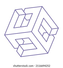 Impossible shapes. Sacred geometry figures. Optical illusion. Abstract eternal geometric object. Impossible endless outline. Optical art. Impossible geometry shape on a white background. Escher style.