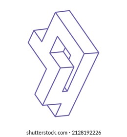 Formas imposibles. Cifras sagradas de geometría. Ilusión óptica. Resumen de objetos geométricos eternos. Imposible contorno interminable. Arte de línea. Arte óptico. Forma geométrica imposible sobre un fondo blanco.
