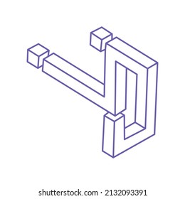 Impossible shapes. Sacred geometry figures. Optical illusion. Abstract eternal geometric object. Impossible endless outline. Optical art. Impossible geometry shape on a white background. Escher style.