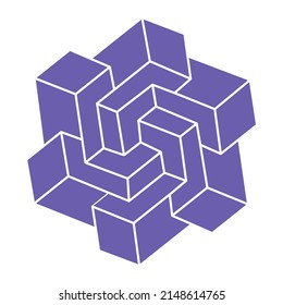 Impossible shapes. Sacred geometry figures. Optical illusion. Abstract eternal geometric objects. Impossible endless outline. Line art. Optical art. Impossible geometry shape on a white background.