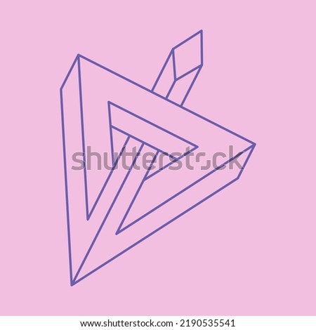 Impossible shapes. Sacred geometry figures. Optical illusion logo. Abstract eternal geometric object. Impossible endless outline. Optical art Tattoo. Impossible geometry shape on a pink background. 