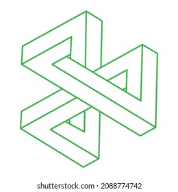 Impossible shapes. Sacred geometry. Logo. Optical illusion. Abstract eternal geometric object. Optical art. Impossible geometry symbol on a white background. Line art. Escher style.