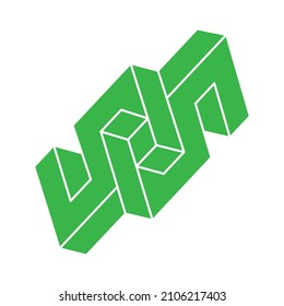 Impossible shapes. Sacred geometry logo. Optical illusion figure. Abstract eternal geometric object. Impossible endless outline shape. Optical art. Impossible geometry shape on a white background.
