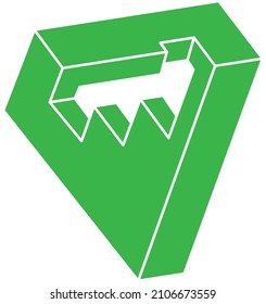 Unmögliche Formen. Heilige Geometrie. Logo. Optische Illusionszahlen. Abstraktes ewiges geometrisches Objekt. Unmögliche Geometrie auf weißem Hintergrund. Optische Kunst.