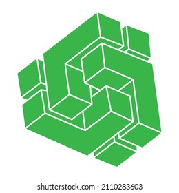 Impossible shapes. Sacred geometry logo. Optical illusion figures. Abstract eternal geometric objects. Impossible endless outline shapes. Optical art. Impossible geometry shape on a white background. 