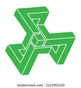 Impossible shapes. Sacred geometry logo. Optical illusion figure. Abstract eternal geometric objects. Impossible endless outline shapes. Optical art. Impossible geometry shape on a white background. 