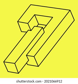 Impossible shapes. Sacred geometry. Optical illusion. Abstract eternal geometric object. Impossible endless outline. Op art. Impossible geometry figure on a yellow background. 