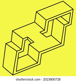 Impossible shapes. Sacred geometry. Optical illusion. Op art. Impossible geometry object on a yellow background.