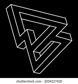 Impossible shapes. Sacred geometry. Optical illusion. Abstract eternal geometric object. Impossible endless outline. Line art. Optical art. Impossible geometry shape on a black background.