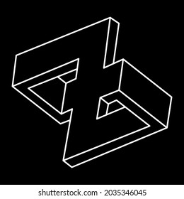 Formas imposibles. Geometría sagrada. Ilusión óptica. Resumen de objeto geométrico eterno. Imposible contorno interminable. Arte de línea. Arte visual. Forma geométrica imposible sobre un fondo negro. Estilo Escher.
