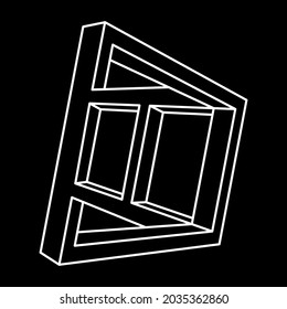 Impossible shapes. Sacred geometry. Optical illusion. Abstract eternal geometric object. Impossible endless outline. Op art. Impossible geometry symbol on a black background. Line art. Escher style.