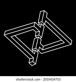 Impossible shapes. Sacred geometry. Optical illusion. Abstract eternal geometric object. Impossible endless outline. Op art. Impossible geometry symbol on a black background. Line art. Escher style.