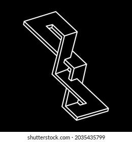 Impossible shapes. Sacred geometry. Optical illusion. Abstract eternal geometric object. Impossible endless outline. Line art. Escher style. Op art. Impossible geometry shape on a black background.