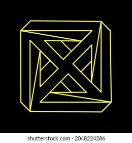 Impossible shapes. Sacred geometry. Optical illusion figure. Abstract eternal geometric objects. Impossible endless outline shapes. Optical art. Impossible geometry shape. Line art.
